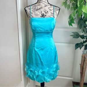Betsy & Adam Y2K Vintage Floral Appliqué Hem Cocktail Dress Blue Sz 8